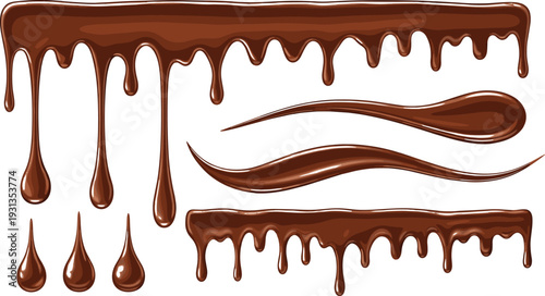 Dripping chocolate vector illustration, swirl dessert graphics, sweet food design collection, black and white confection art - flat vector illustration
