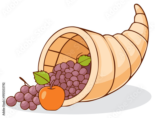 Abundant Harvest Cornucopia Illustration with Grapes and Apples for Seasonal Celebrations