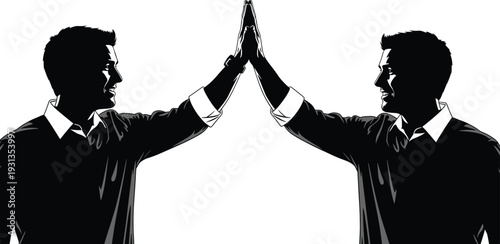 High five silhouettes, teamwork unity icons, celebration agreement figures, partnership success artwork, collaboration design elements - flat vector illustration