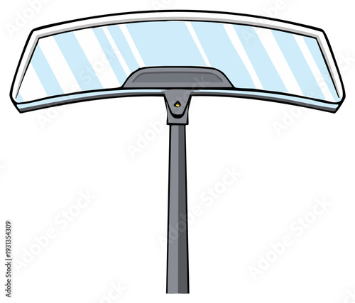 Wide panoramic car rear view mirror cartoon vector illustration