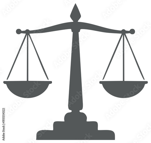 Stylized illustration of scales of justice representing law and order, fairness and equilibrium