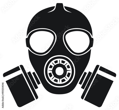 Black gas mask flat design icon for toxic environment safety