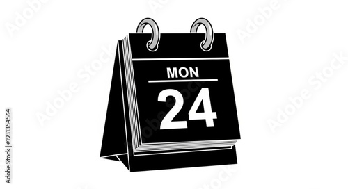 Black desk calendar showing Monday the twenty fourth.