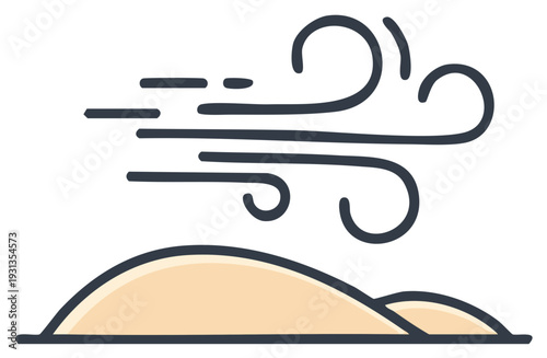 Stylized illustration of blowing wind over sand dunes