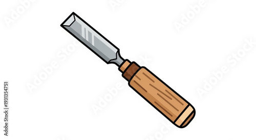 Wooden handle chisel tool with metal blade for carving and cutting on white background