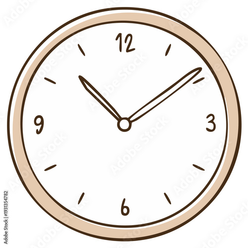 Simple hand drawn clock face illustration, showing time ten past ten