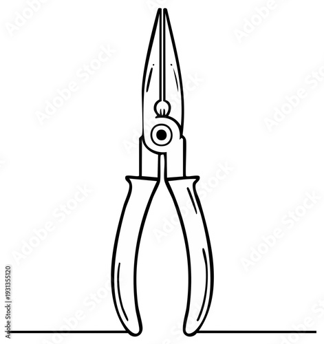 Illustration of a long nosed plier tool with a simple line drawing style