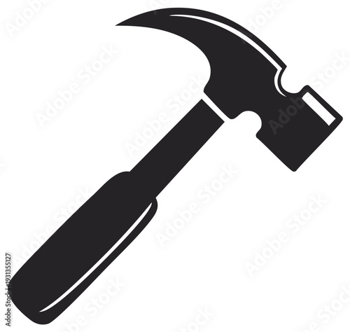 Black Silhouette of a Claw Hammer Tool on a White Background