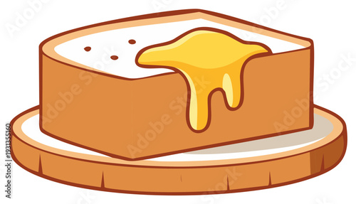 Cartoon Toast with Honey: Breakfast Food Illustration on Plate