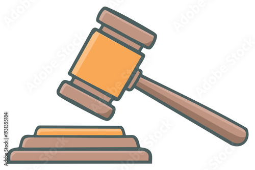 Cartoon wooden judge gavel and sound block symbolizing law and justice isolated illustration