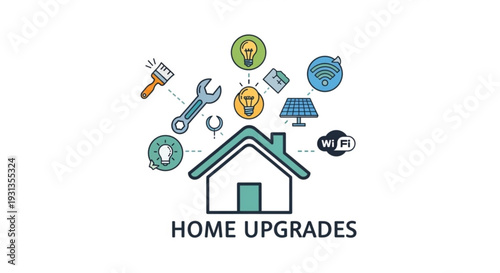 Home upgrades concept with house and tools for renovation modernization and improvement