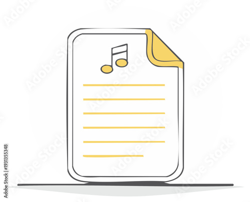 Minimalist hand-drawn icon of a song lyric sheet with a musical note