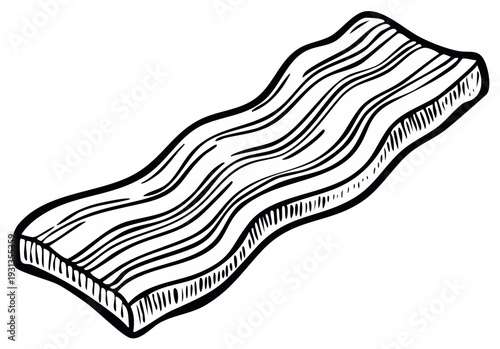 Hand Drawn Single Piece of Bacon: Delicious Breakfast Meat Illustration for Menu Designs and Food Themes