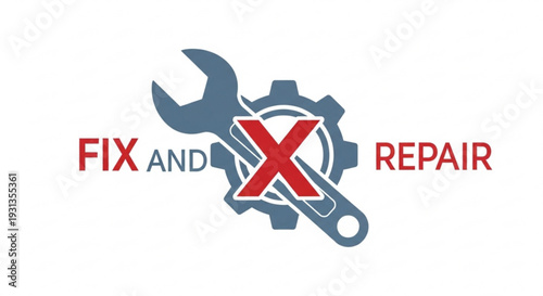 Fix and repair service logo with wrench gear and crossed out x symbol