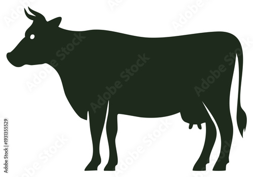 Vector illustration of a standing cow silhouette, a symbol for farming and dairy products