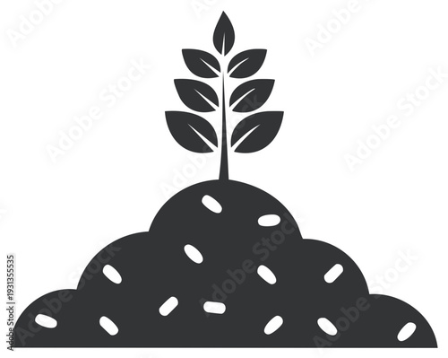 Simple silhouette icon of a young plant sprout growing from fertile soil