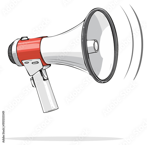 Red and White Megaphone Vector Illustration Cartoon Style Announcement Promotion Loudhailer Amplifier Sound Waves