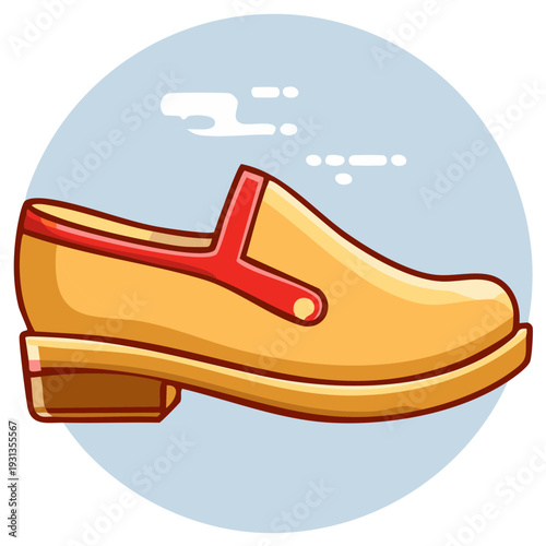 Stylized Yellow Leather Slip On Shoe with Red Trim and Low Heel