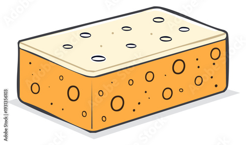 Swiss Cheese Block Isolated with Holes and Tan Color in Cartoonish Style