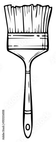 Illustration of Paintbrush with Bristles for Painting or Coloring Application Outline Vector