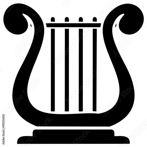 Black lyre silhouette elegant musical instrument ancient symbol for art culture and history