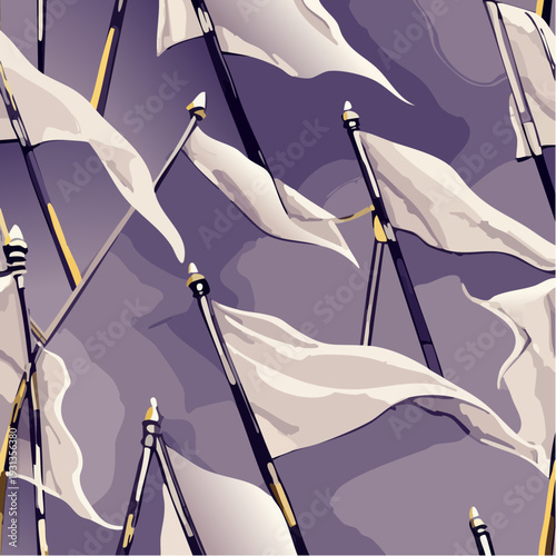 Seamless pattern of waving white flags symbolizing surrender.