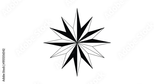 Classic twelve-point compass rose or nautical star symbol with alternating black and white segments on white background.
