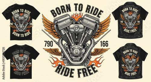 Motorcycle Engine T-Shirt Designs Born to Ride.