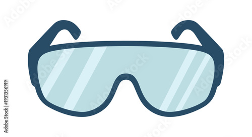 Safety goggles with blue lenses and navy blue frame vector illustration for protection