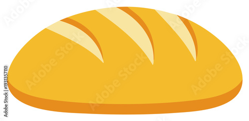 Freshly baked golden loaf of bread illustration in a simple flat style