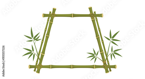 Natural frame design constructed from green bamboo poles tied together and decorated with fresh green leaves on the sides.