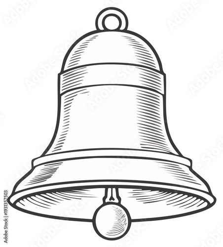 Detailed illustration of a hand-drawn bell with etched lines, perfect for design usage