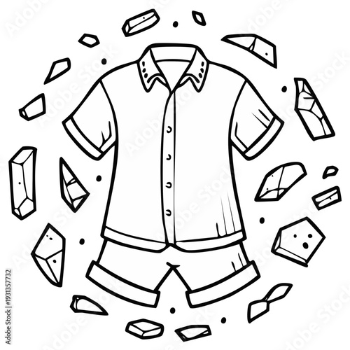 Summer Outfit Shorts and Shirt with Geometric Shapes Floating Around