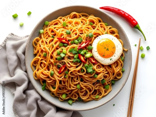 Spicy Stir Fried Noodles with Egg and Chili
