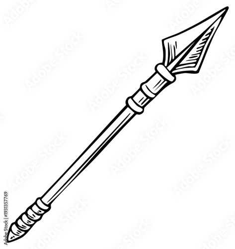 Antique Spear Head with Decorative Shaft and Pointed Tip