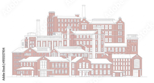 Historic Industrial Buildings Architectural Illustration.