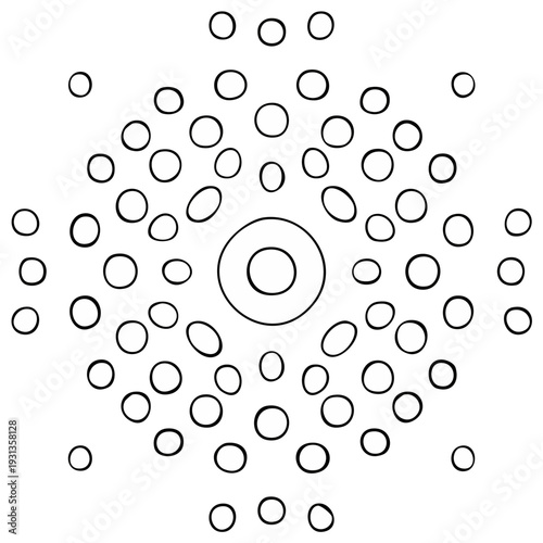 Dynamic abstract pattern of varying circles and ellipses radiating from a central point, complex symmetrical design