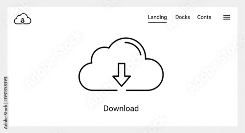 Cloud download icon with text and navigation elements.