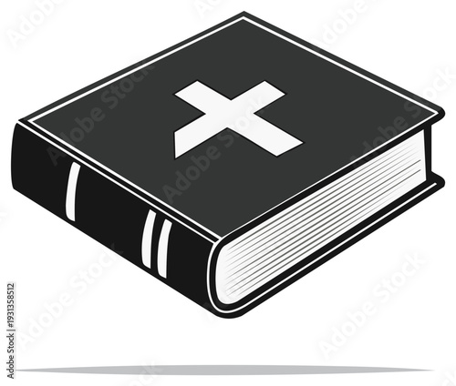 Closed Religious Book with Cross, Christianity Symbol, Holy Bible Book Vector Illustration
