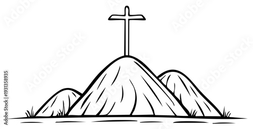 Cross on hilltop, symbol of faith, religion, christianity, and hope on a desolate landscape