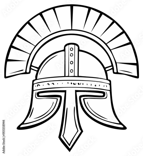 Vector line art illustration of an ancient Greek Spartan helmet. Roman gladiator or warrior symbol.