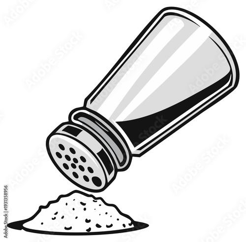 Salt shaker pouring salt, line art illustration