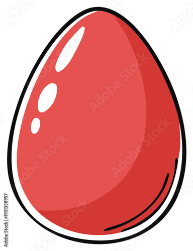Bright red Easter egg with simple cartoon style highlights and outline