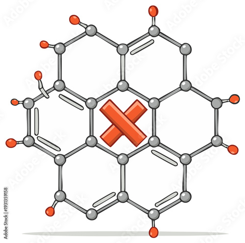 Chemical Structure Diagram with Red Cross Depicting Error or Failure in Scientific Process
