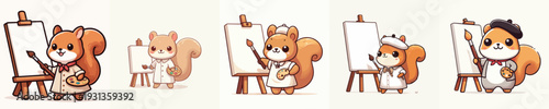 cute squirrel vector standing pose while painting