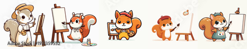 cute squirrel vector standing pose while painting
