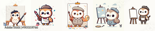cute standing owl vector while painting