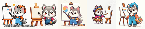 cute standing wolf vector pose while painting