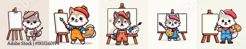 cute standing wolf vector pose while painting