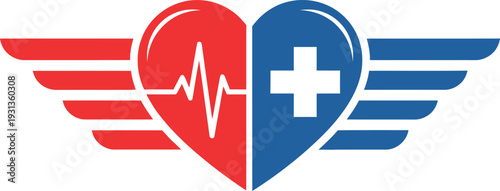 Health services logo with heart and medical cross symbol